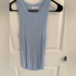 Zara Blue Ribbed Tank Top
